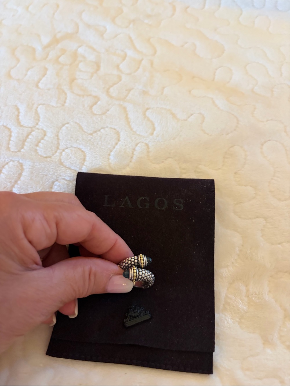 LAGOS Silver Beaded Ring with Blue Stones and Gold Accents - Picture 2 of 4